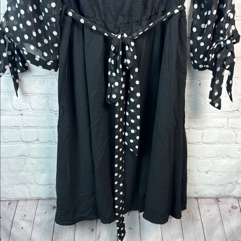 BloomChic Black A-Line Dress with Sheer  Sleeves - Picture 6 of 7